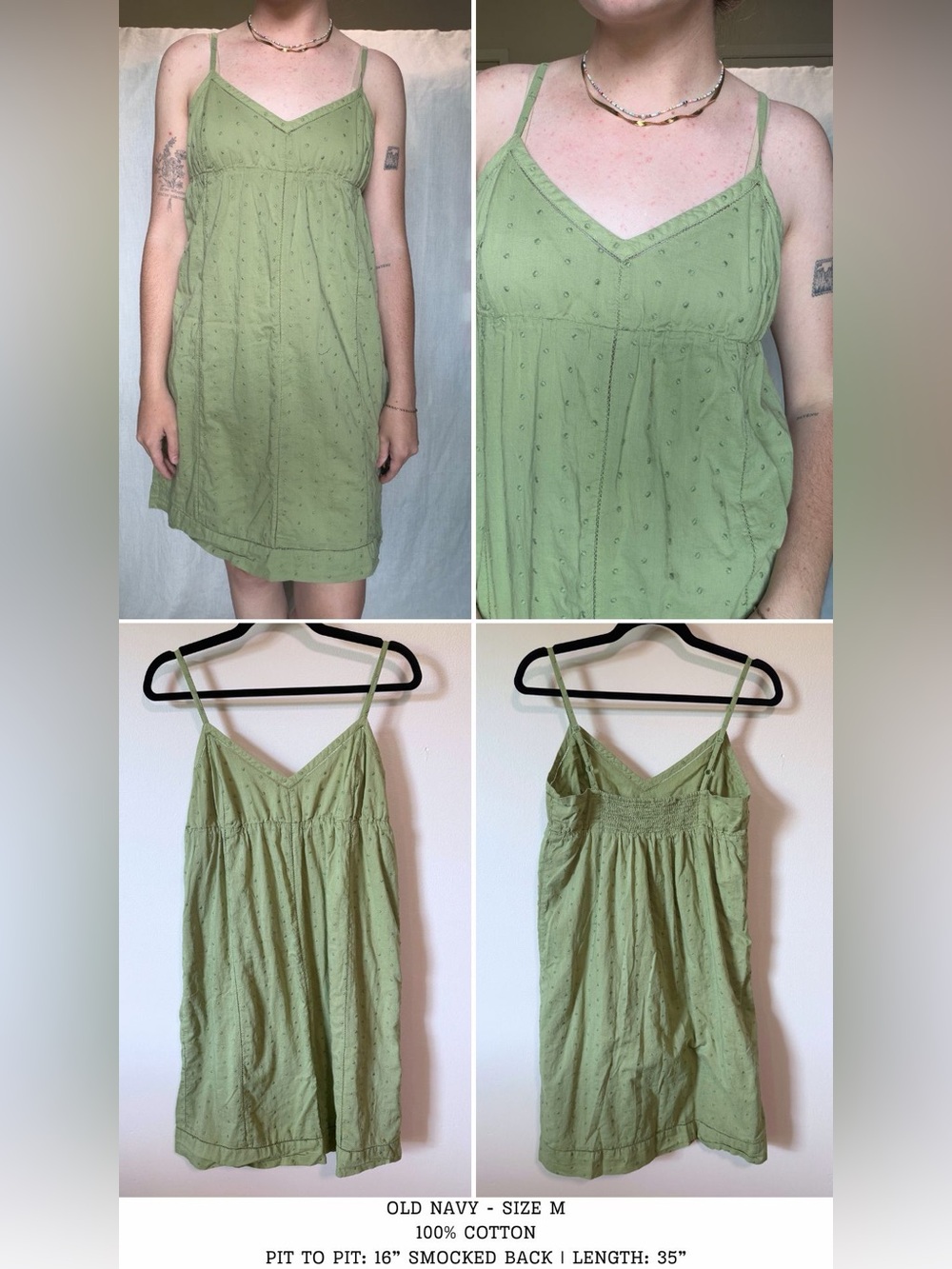 y2k old navy green babydoll vneck spaghetti strap sundress size medium - Picture 3 of 3